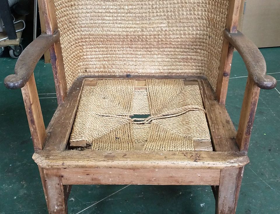 Orkney-style chair with its old rush seat worn right through